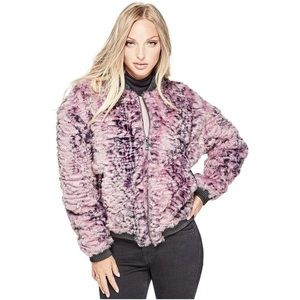 Guess Purple Fur Bomber Jacket
